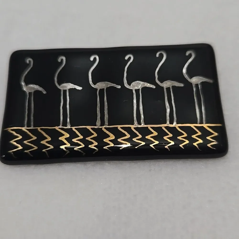 Black Glass Flamingo Brooch